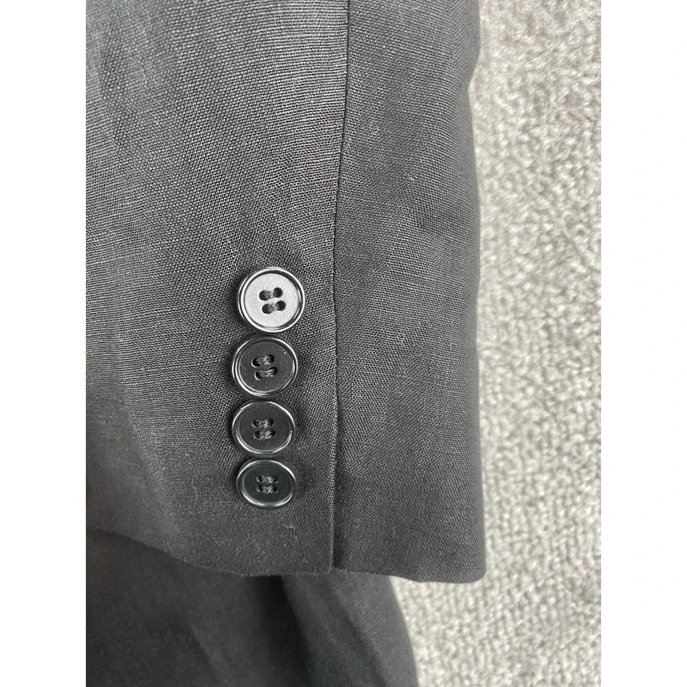 Faconnable Suit Jacket 46 R Black Solid Linen Designer Premium Luxury Italy